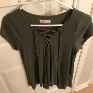 Hollister Army Green Lace Up Shirt